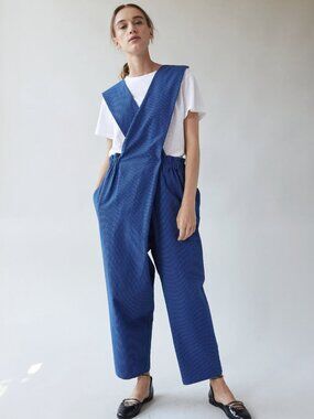 RARE Like New Caron Callahan Potter Jumpsuit in Blue Seersucker Stripe Size XS